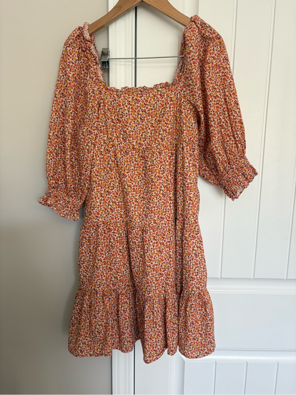 Versona Orange Floral Square-Neck Mini Dress